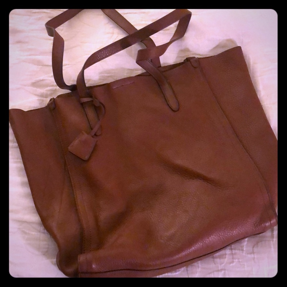 Brown leather tote